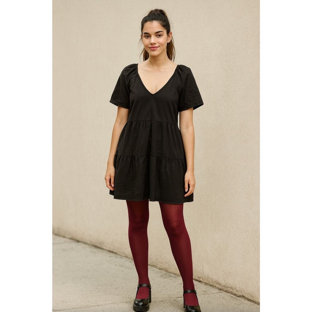 VTG Y2K Old Navy Black Babydoll Tier Dress Sz LG Dark Romantic Whimsigoth Cotton